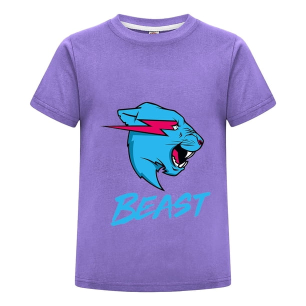 Playera MrBeast Algodón Niño Niña Moda Verano Estilo Juvenil Estampado Pantera Azul Ropa Fans Regalo Original Casual Infantil
