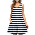 thumbnail image 2 of HOMBOM Casual Dresses for Women Blue Mid-Length Plus Size Sundress Sleeveless Crew Neck Striped Casual Dresses L, 2 of 5