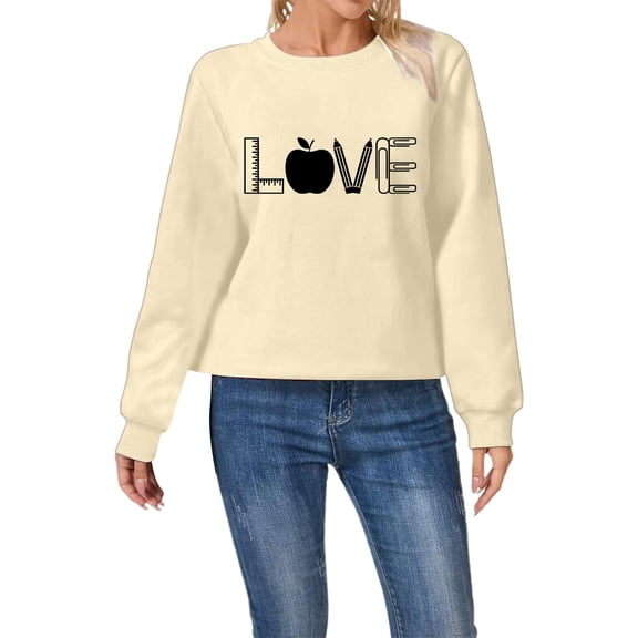 Wovix Loves Apple Girly Graphics Sweatshirt for Women Preppy Crewneck Long Sleeve Sweater CasuaL Loose Soft Pullover Romantic Love Print Valentine