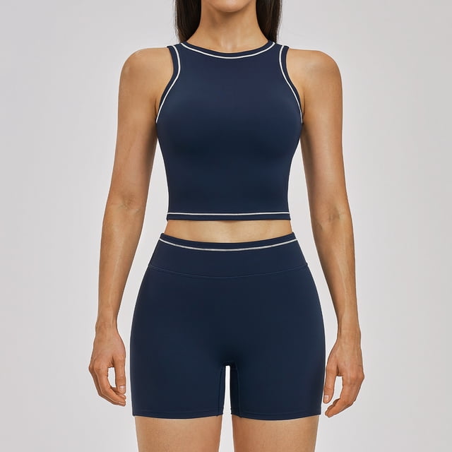 AEXTO Women 2 Piece Workout Sets Racerback Color Block Tank Top High Waist Tummy Control Shorts Yoga Set