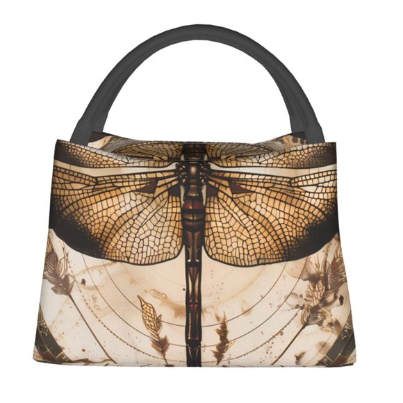 Fotbe Vintage Dragonfly Artwork Bolsa Térmica Portátil con Estampado, Bolsa de Entrega de Alimentos Aislada, Bolsa Reutilizable de Gran Capacidad para Comidas y Supermercado