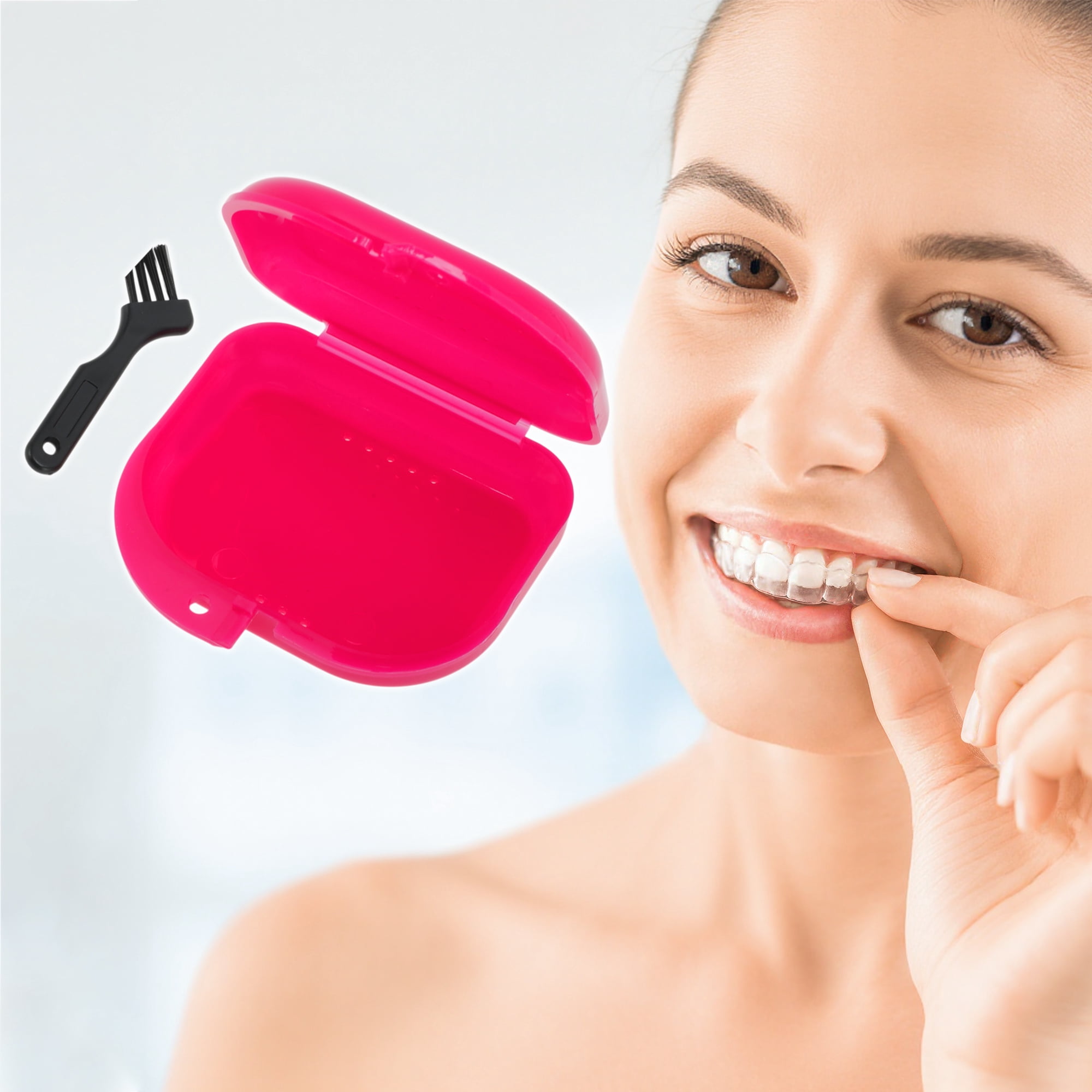 Unique Bargains Mini Braces Box with Brush 1 Set Rose Red