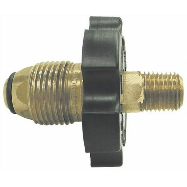 Marshall Excelsior Propane Adapter Fitting ME1654P Full Flow; POL Prest-O-Lite With O-Ring x 1/4 Inch MNPT; Brass; Single; With Plastic Clamshell; With Plastic Handwheel