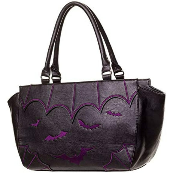 Lost Queen Women's Bats Handbag Dark Gothic Purse Alternative Shoulder Bag (Purple)
