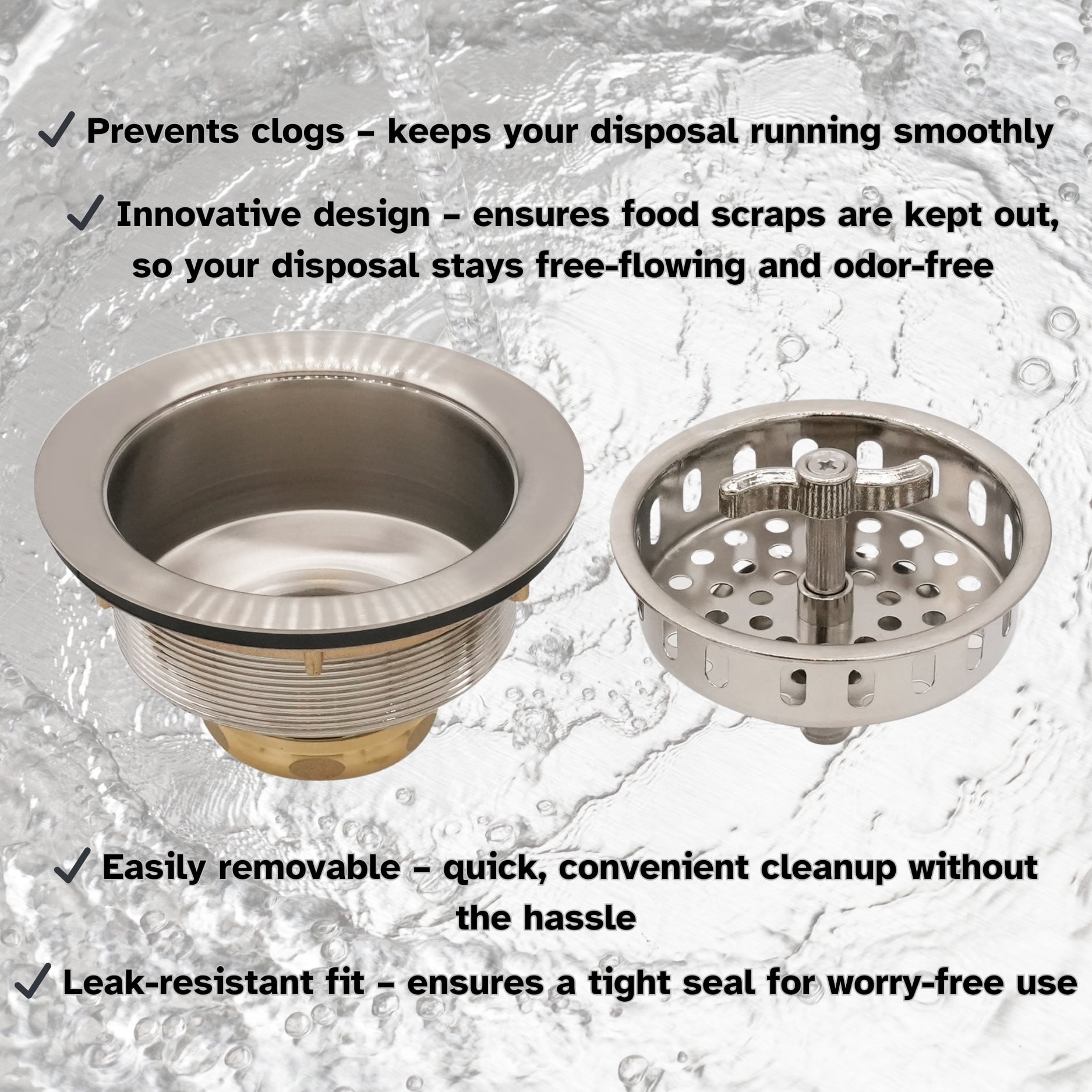 Westbrass COMBO PACK 3-1/2" Wing Nut Style Sink Strainer and Extra-Deep Waste Disposal Trim, Satin Nickel