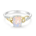 thumbnail image 2 of Gem Stone King 2 Tone 10K Yellow Gold and 925 Sterling Silver White Opal and White Lab Grown Diamond Ring for Women (0.66 Cttw, Available in Size 5,6,7,8,9), 2 of 5