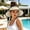 Beige, variant on UTSJKR Womens Wide Brim Ponytail Straw Visor Hat with Rear Ribbon Tie for Summer Seaside Vacation Farmers Market Walk Patio Brunch Packable Lightweight Vacation Hat Beige