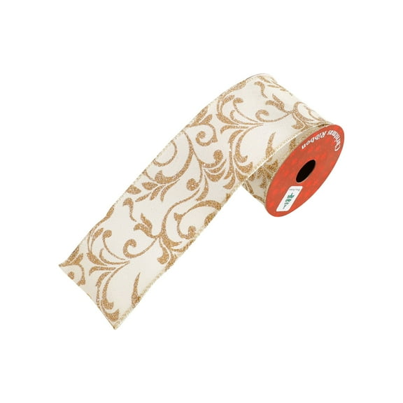 Merry Christmas Velvet Wired Edge Ribbon 2.5 Inch Champagne Gold Glitter Xmas Tree Velvet Wired Ribbon for Bow Wreath Craft Gift Wrap Holiday Home Decor