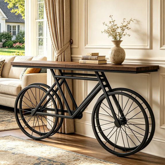 Fnova 70.9" Industrial Console Table, Extra Long Narrow Sofa Table with Bicycle Metal Base, Modern Entryway Table Behind Couch for Living Room, Hallway, Entrance, Foyer