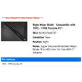thumbnail image 2 of Right Wiper Blade - Compatible with 1995 - 1998 Porsche 911 1996 1997, 2 of 6