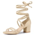 thumbnail image 1 of Sandalias De Punta Abierta Color Block Talón Con Cordones Para Mujeres Beige 41, 1 of 7