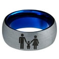 thumbnail image 2 of Tungsten Couple Family Child Holding Hands Band Ring 8mm Men Women Comfort Fit Blue Dome Brushed Gray Polished, 2 of 4