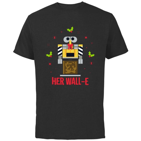 Disney and Pixar Her WALL-E Christmas Couples Matching - Short Sleeve Cotton T-Shirt for Adults - Customized-Black