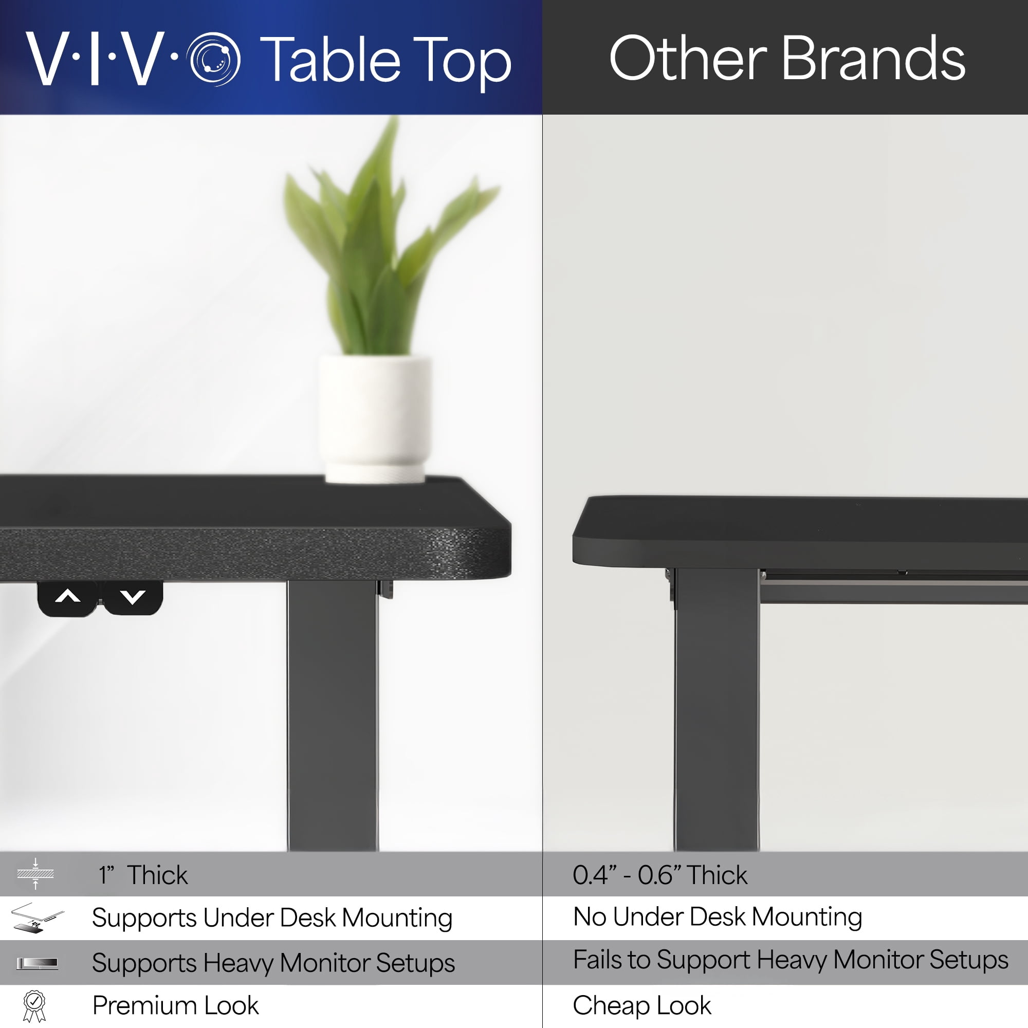 VIVO Electric 60” x 24” Stand Up Desk, Dark Gray Table Top, Black Frame