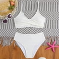 thumbnail image 2 of Godom Girls' 2 Piece Ditsy Floral Print Knot Front Ruched Triangle Bikini Swimsuit,White, 2 of 7