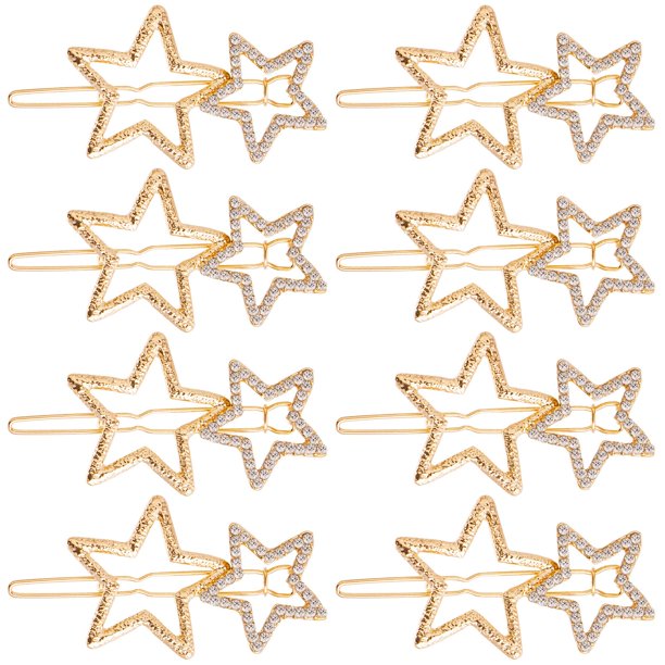 Mxxipp 8 pasadores de pelo con forma de estrella para mujer, con cristales brillantes y diamantes de imitación, antideslizantes, huecos, doble estrella, accesorios para cabello largo, corto, recto y r
