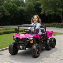 Qaba 24V Kids Ride On Truck with 6 Wheels 4WD Electric Ride On Car with Dump Bed, Remote Control, Wheel Suspension for 3-8 Years, Pink