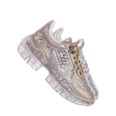 Silver Rhinestone Pumps Crystal6 by Forever Link, Rhinestone Crystal Platform Sneaker - Women Metallic Clear Lace Trainer ()