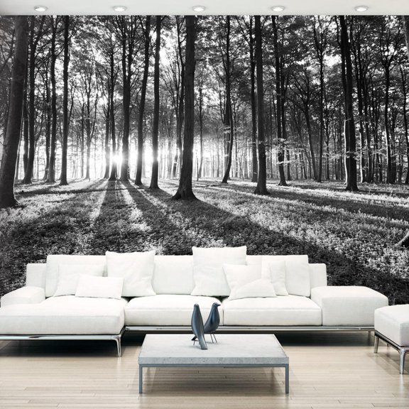 Tiptophomedecor Peel and Stick Forest Wallpaper Wall Mural - Grey Wilderness - Removable Wall Decals