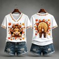 thumbnail image 3 of Thanksgiving T Shirts for Women Short Sleeve V Neck Casual Funny Cute Highland Cow Graphic Tee Shirt, 3 of 6