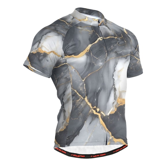 joogoo Grey Marble Pattern Men's Cycling Jerseys Mountain Bike Short Sleeve Tops L