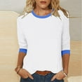 thumbnail image 2 of JURANMO 3/4 Length Sleeve Womens Tops Casual Summer Spring Vacation Trendy T Shirts Crewneck Color Block Three Quarter Tunic Blouse Limited Time Sales of The Day Blue M, 2 of 6