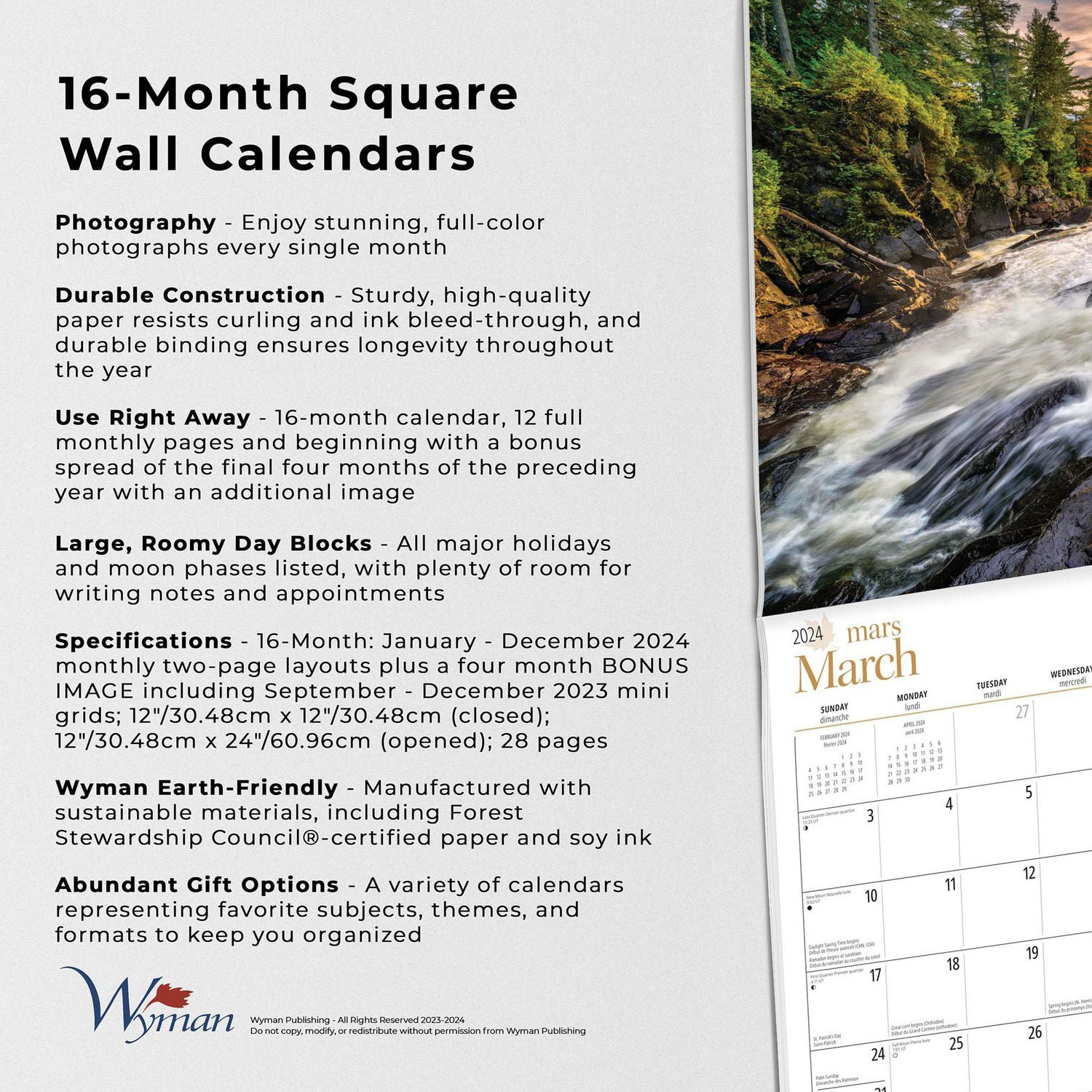 Wyman Publishing Northern Ontario 2024 12x24 Inch Square Wall Calendar, 9781525611575