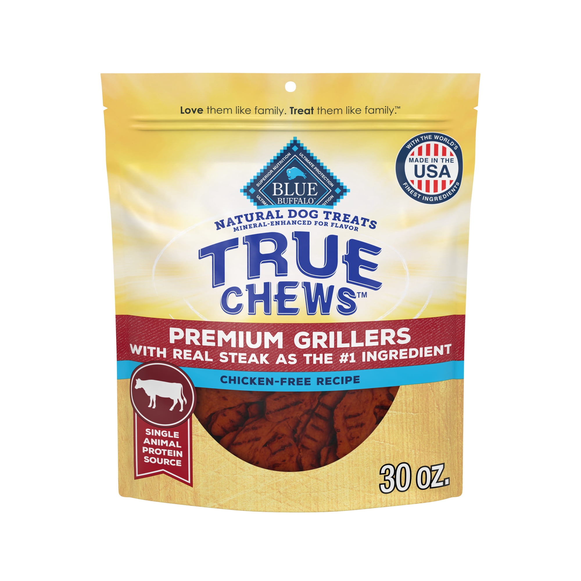 Blue Buffalo True Chews Premium Grillers Chicken-Free Natural Dog Treats Steak 30oz.
