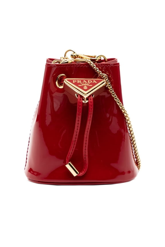 Pre-Owned Prada Triangle Logo Plate Mini Chain Shoulder Bag Pouch 1NR016 Red Patent... (Good)