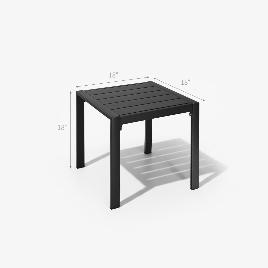 Rustproof Aluminum Outdoor Side Table with Slatted Top, Black – Weather-Resistant Patio End Table for Garden, Porch, Balcony