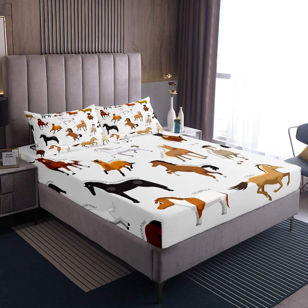 QIBAIDAN Purple Galaxy Bed Sheets Queen Size Constellation Bedding Set