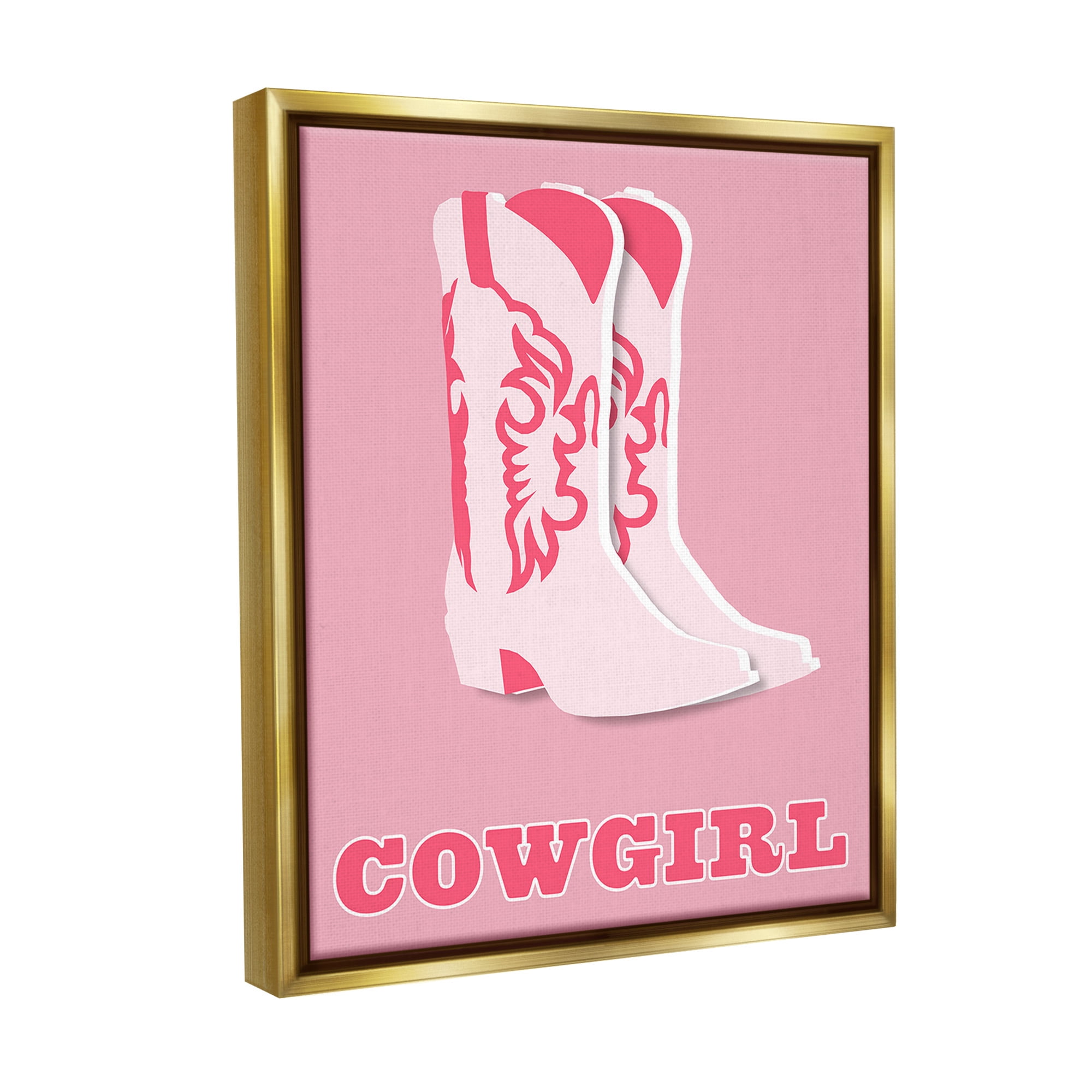 Stupell Industries Pastel Blush Cowgirl Boots Beauty & Fashion Painting Gold Floater Framed Canvas Art Print Wall Art, 25 x 31