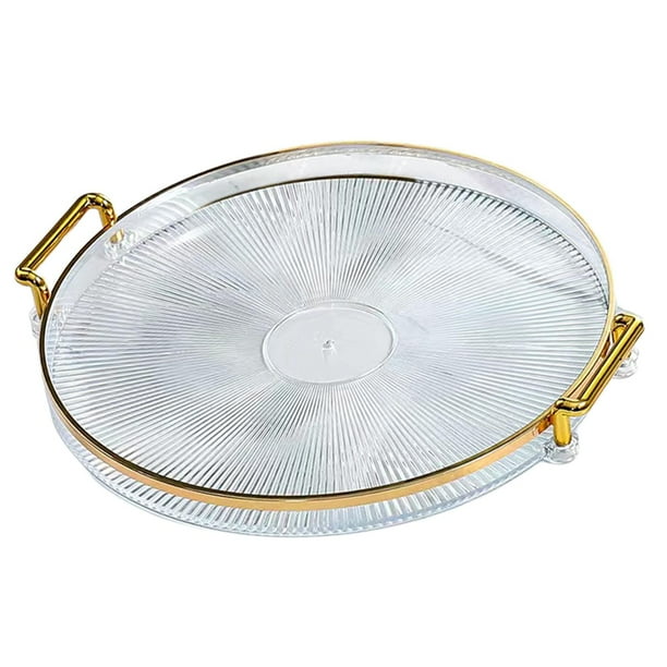 Bandeja de servicio de lujo, con asas, bandeja de postre, bandeja decorativa redonda, bandeja para joyas. Claro