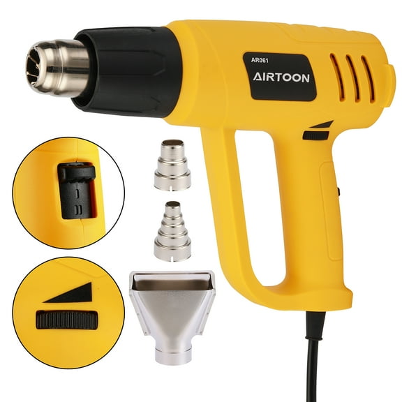 AIRTOON 2000W Heat Gun with 3 Nozzles for Shrink Wrap, Variable Temperature Control, Yellow