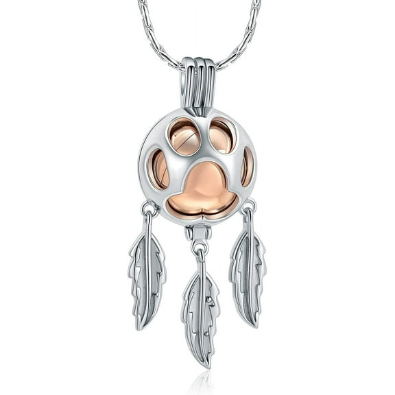 Hollow Dream Catcher Pet Cremation Jewelry Dreamcatcher Cremation Jewelry for Ashes Stainless Steel Paw Print Urn Locket Pendant Memorial Urn Necklace for Women for Loved Ones Keepsake Gift