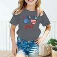 thumbnail image 5 of Bysome American Flag Shirt For Girls Toddler Flag Print Soft Patriotic Girls Tops Summer Crew Neck Short Sleeve Tshirts Dark Gray Size 8-9 Years, 5 of 6