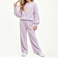 thumbnail image 5 of Oiangi Girls Fall Clothes Outfits Lounge Knit Sets Crewneck Sweater and Pant for Cold Weather Purple 12-13Years, 5 of 9