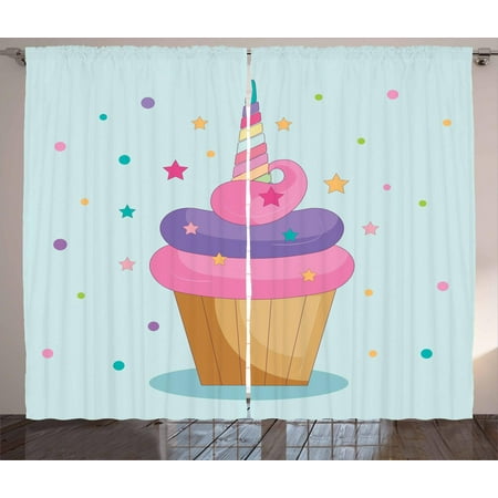 Cupcake Curtains 2 Panels Set Unicorn Cake With Fairy Rainbow