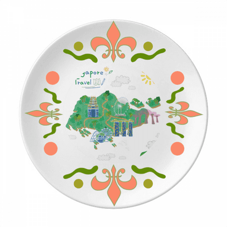 

Singapore Travel Map Art Deco Fashion Flower Ceramics Plate Tableware Dinner Dish
