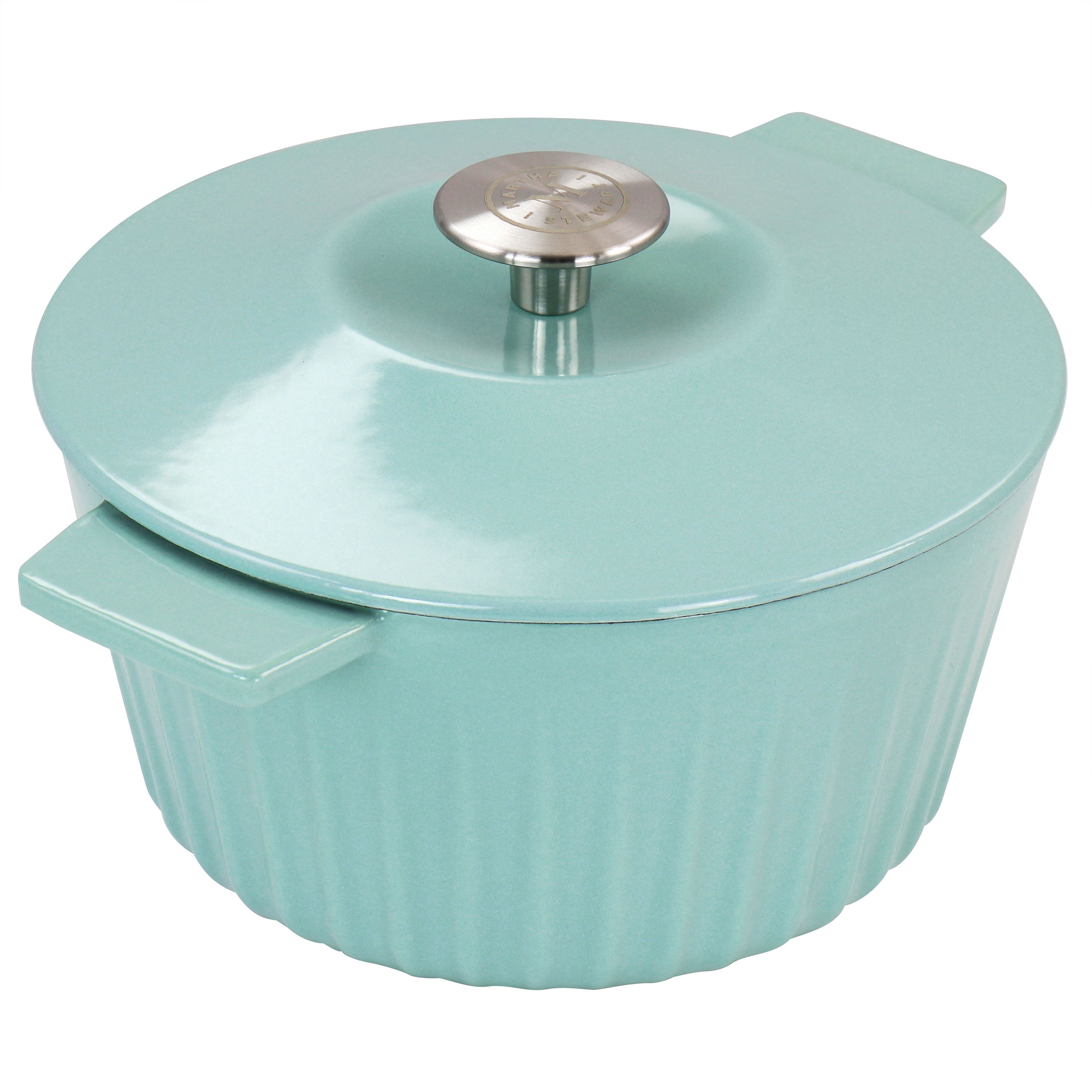 Martha Stewart Everyday Enameled Cast Iron 3 Quart Embossed Stripe Dutch Oven with Lid in Turquoise