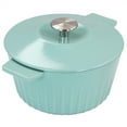 thumbnail image 2 of Martha Stewart Everyday Enameled Cast Iron 3 Quart Embossed Stripe Dutch Oven with Lid in Turquoise, 2 of 7