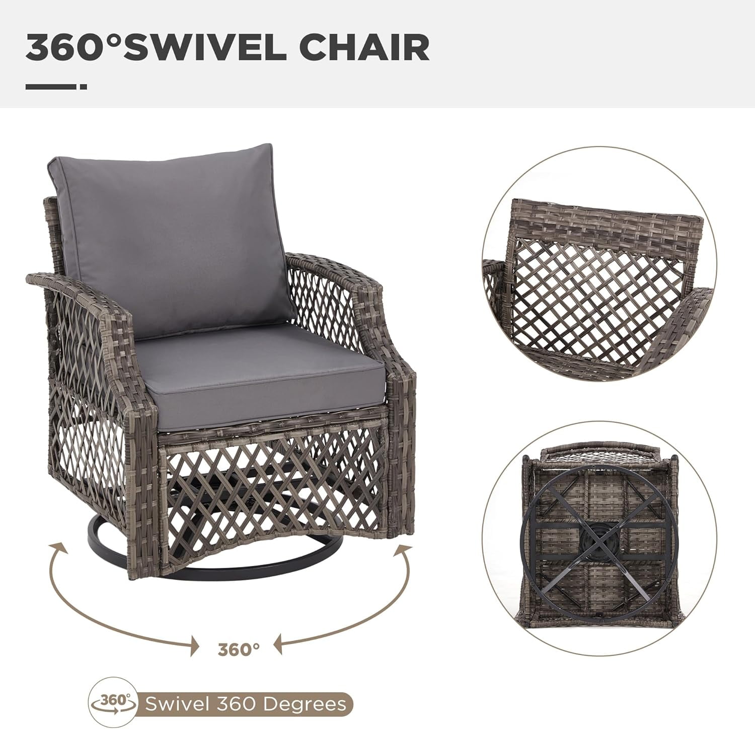Vicluke 7 Piece Patio Furniture Set, Wicker Outdoor Conversation Sofa Set with Swivel Chairs, 2 Ottomans, Storage Coffee Table, Rattan Outdoor Sectional for Deck Backyard Porch （7 Seats, Gray）