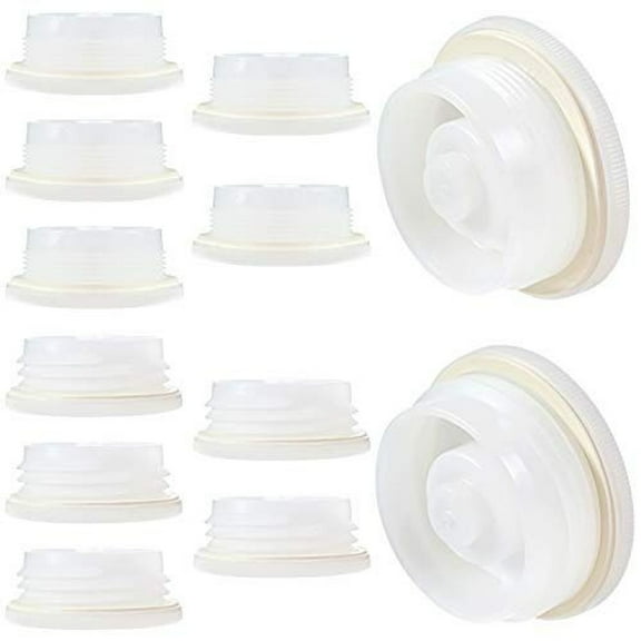 IMPRESA 2-Inch Bung Caps - 12-Pack - White Plastic Leak Protection with Plastic Gaskets - Universal Drum Caps for 15/30/55-Gallon Drums - Fine & Coarse Thread Bung Plugs with 3/4-In Knockout Ports