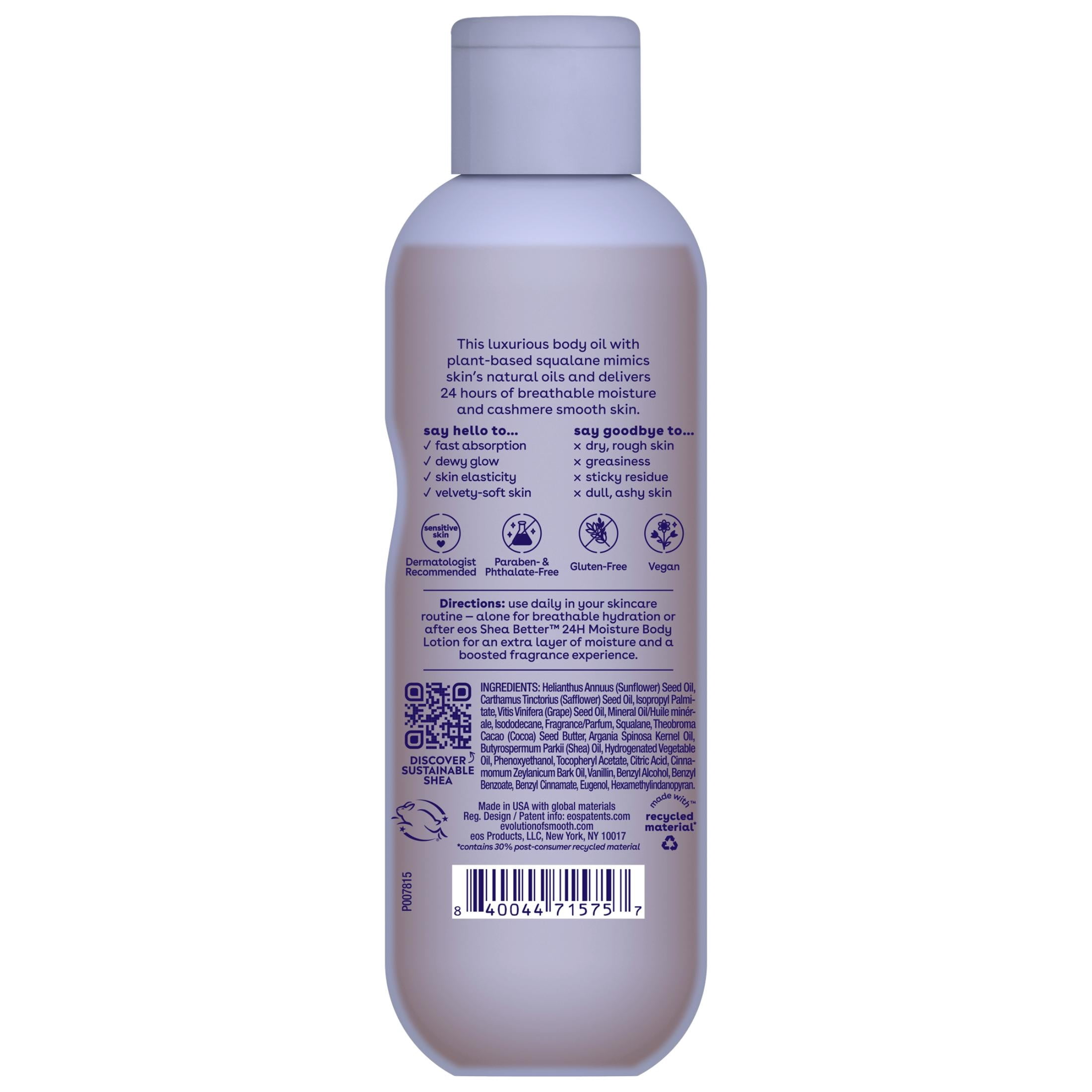 eos Vanilla Cashmere Body Oil for All Skin Types, 6 fl oz