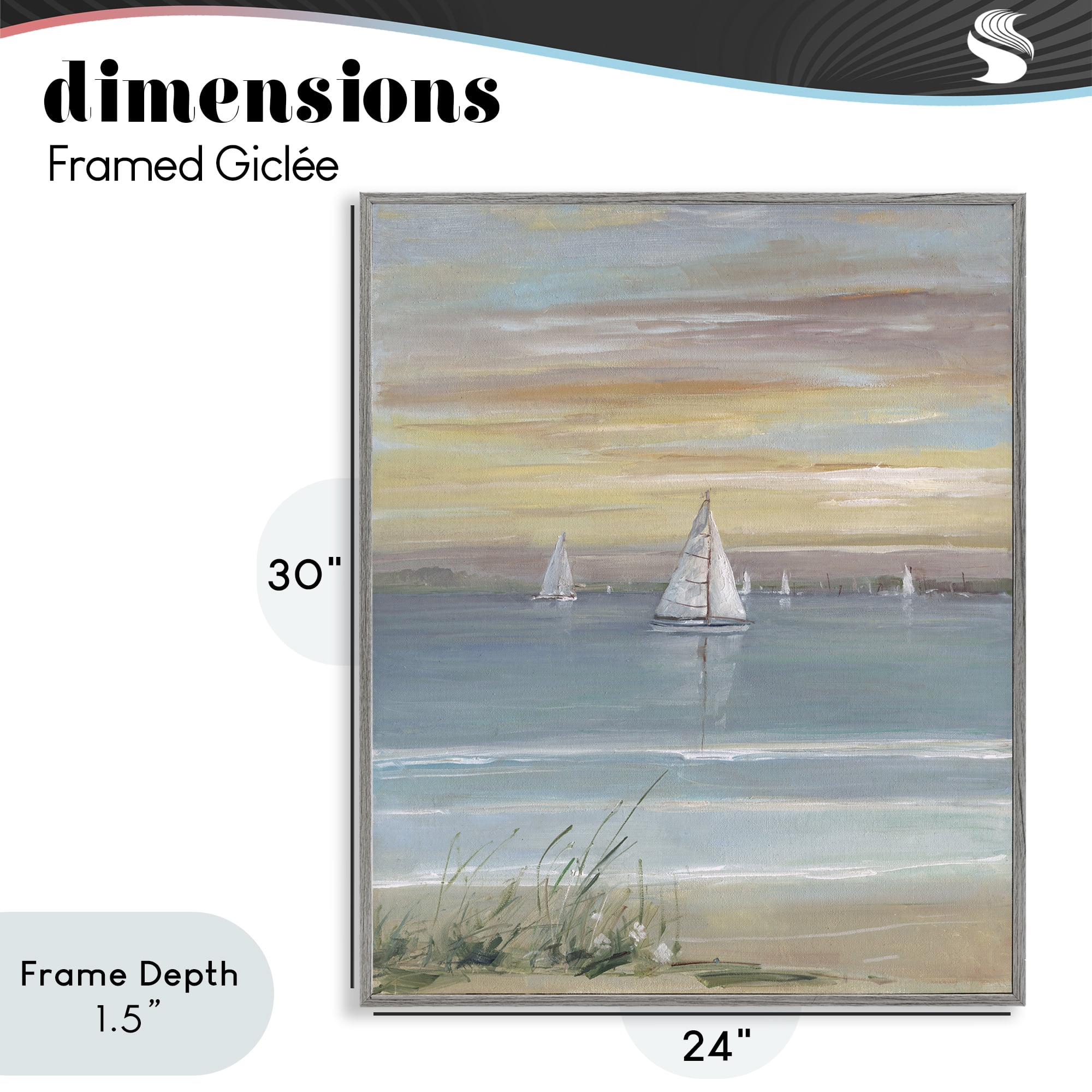 Stupell Industries Coastal Sailboats At Twilight Gray Framed Giclee Art, design by Sally Swatland