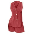 thumbnail image 7 of Prolriy Button down V Neck, Women's 2 Piece Summer Outfits for Women Tank Top with Shorts Sets Beach Vacation Outfits Matching Sets Women Clothing Red XL, 7 of 7