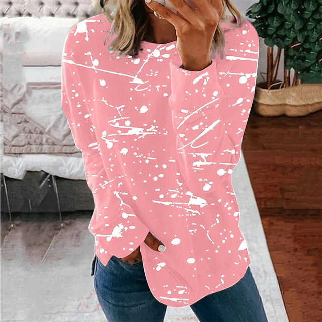 EQWLJWE Chandail en Molleton Surdimensionné pour Femmes en Solde Impression Graffiti Irrégulière Col Rond Manches Longues Chandails en Molleton pour l'Automne Léger Ample Tunique Hiver Halloween pour Femmes 2023