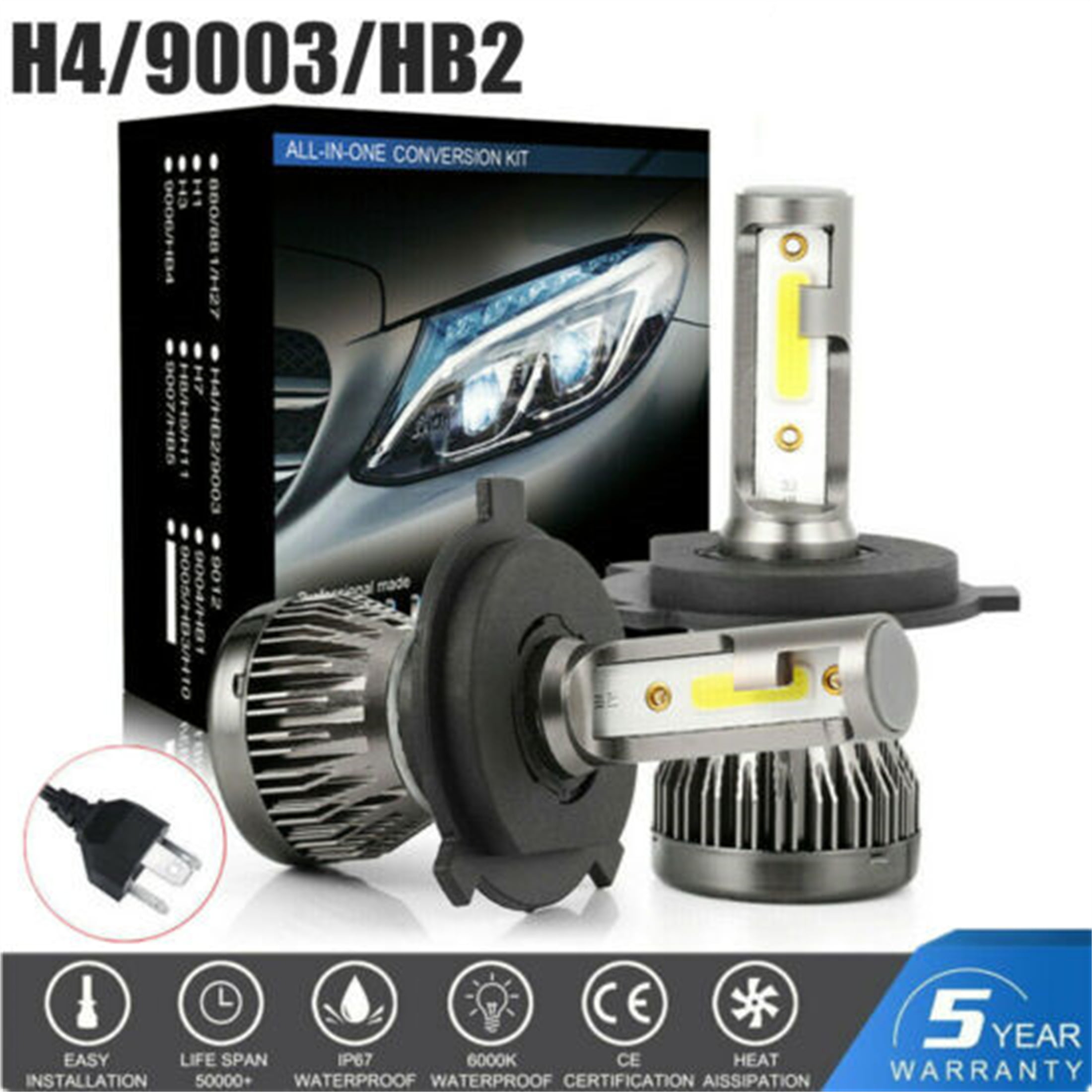 Pair H4 9003 LED Headlight Conversion Kit 2200W 310000LM HI-LO Beam Bulbs 6000K