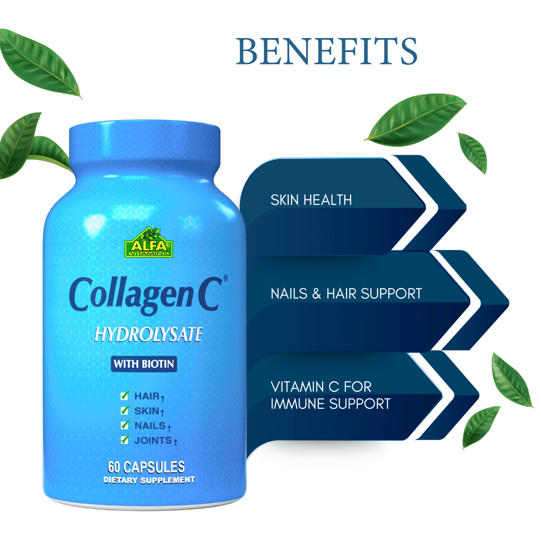 CollagenC Hydrolysate - Collagen Capsules with Biotin & Vitamin C - 60 Capsules per Bottle for Skin, Hair, Nails, Immune & Joint Support - 4 Pack