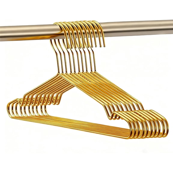 Gold Hangers for Clothes, Ultra Thin Metal Clothes Hangers Heavy Duty Coat Hanger for Dress Skirts Pants Bra Underwears, Space Saving Wire Suit Hangars Closet Organizer Dorm Room Essentials, 10 Pack